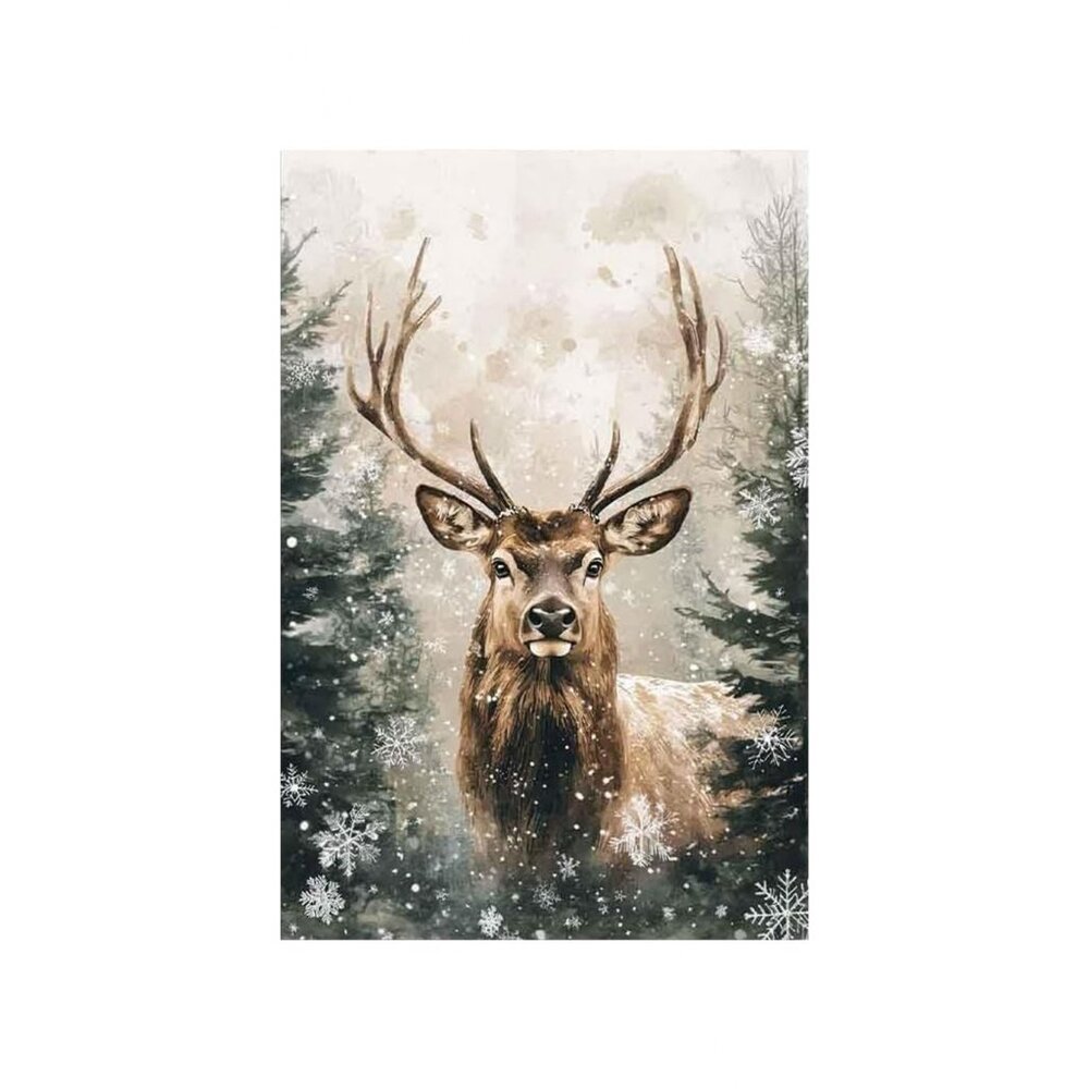 Rustic Christmas Reindeer Unframed Canvas Wall Art  24" X 36"